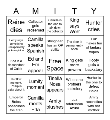 Owl House Finale Bingo Card