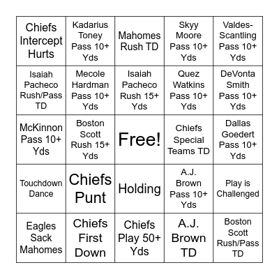 SUPER BOWL BINGO Card