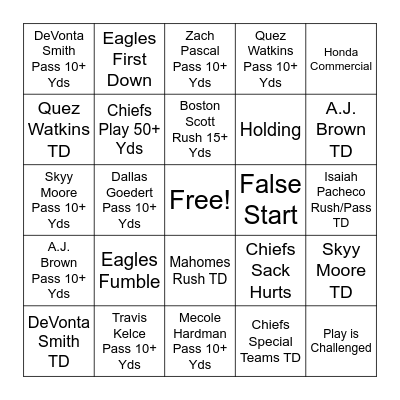 SUPER BOWL BINGO Card