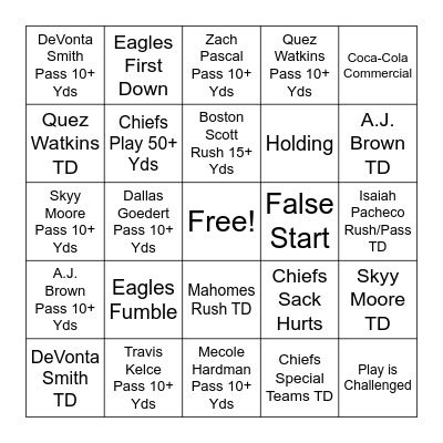 SUPER BOWL BINGO Card