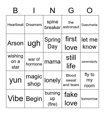 @tanniesmaze Bingo Card