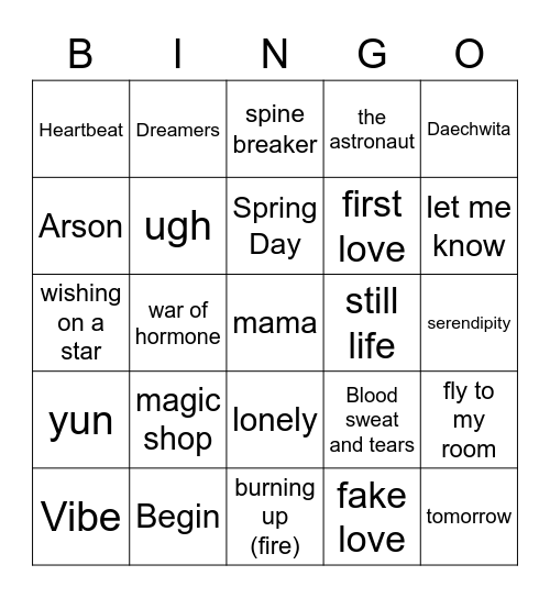 @tanniesmaze Bingo Card