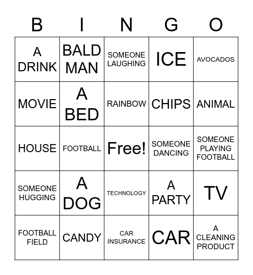 COMMERICIALS BINGO Card