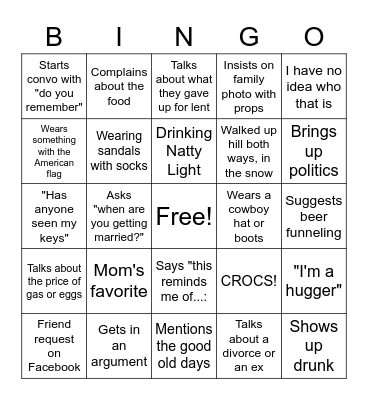 Mcgovern family reunion Bingo Card