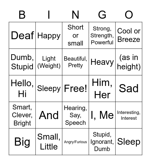 Lesson 1 First 24 Signs Bingo Card