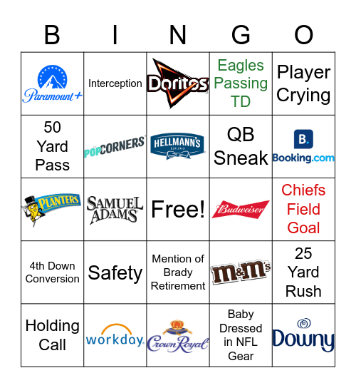 Super Bowl LVII Bingo Card