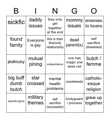 Fantasy/sci-fi WLW bingo Card