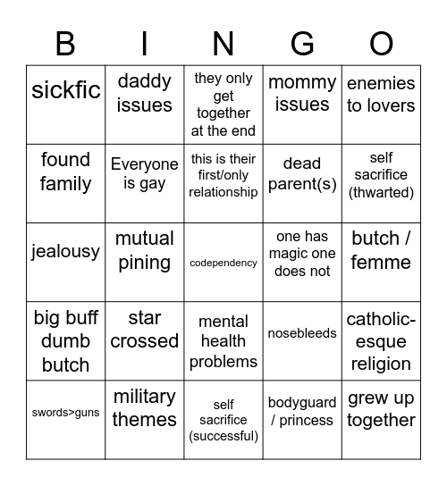 Fantasy/sci-fi WLW bingo Card