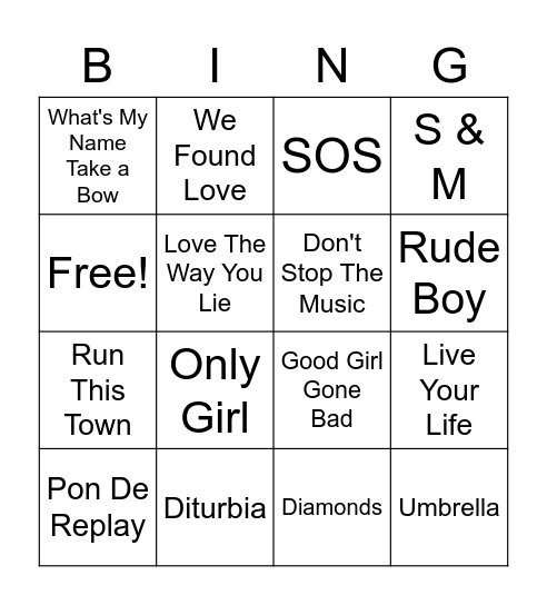 Rihanna Super Bowl Bingo Card
