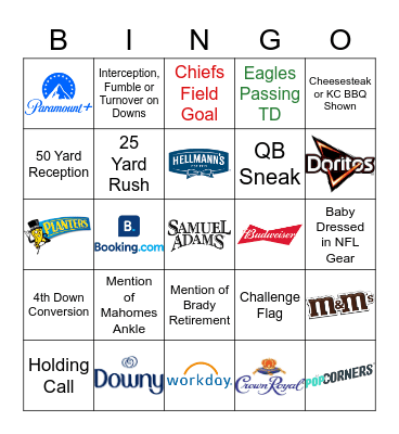 Super Bowl LVII Bingo Card