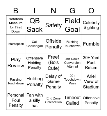 Super Bowl LVII Bingo Card