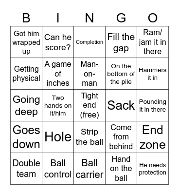 Super Bowl LVII Innuendo Bingo Card