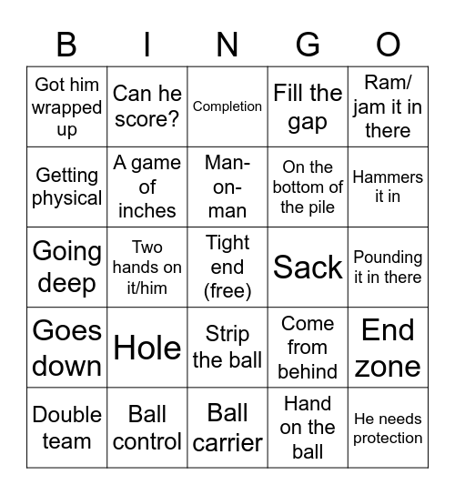 Super Bowl LVII Innuendo Bingo Card