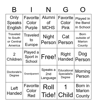 MCHS Faculty Bingo Card