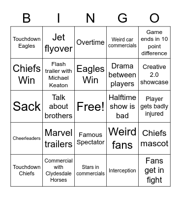 Super Bowl Bingo Card