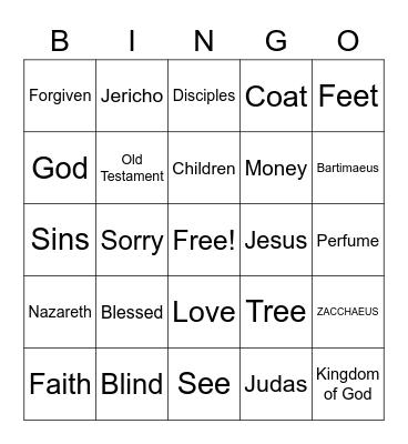 Children Love Jesus Bingo Card