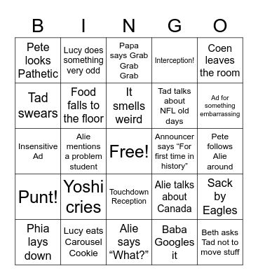 Bethie Bowl III? Bingo Card