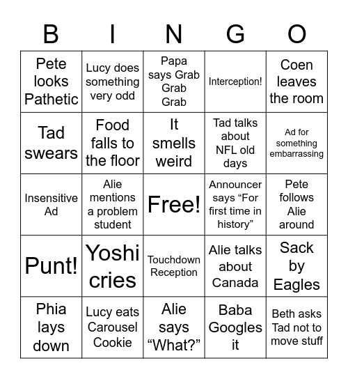 Bethie Bowl III? Bingo Card