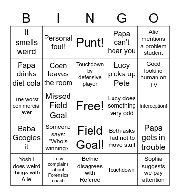 Bethie Bowl III?! Bingo Card