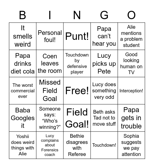 Bethie Bowl III?! Bingo Card