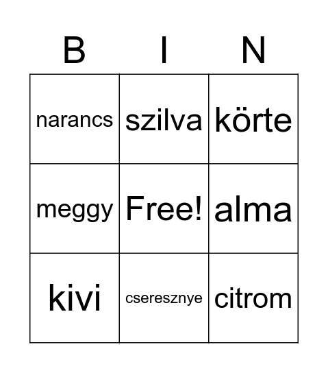 Gyümölcsös bingo Card