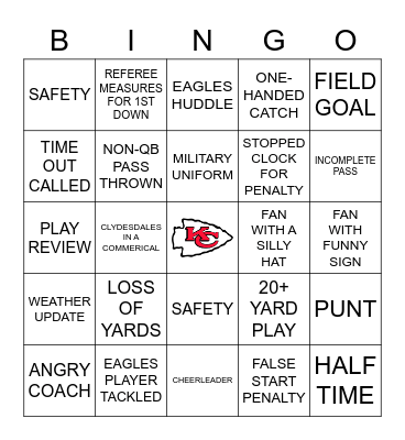 Chiefs vs Eagles Bingo Card