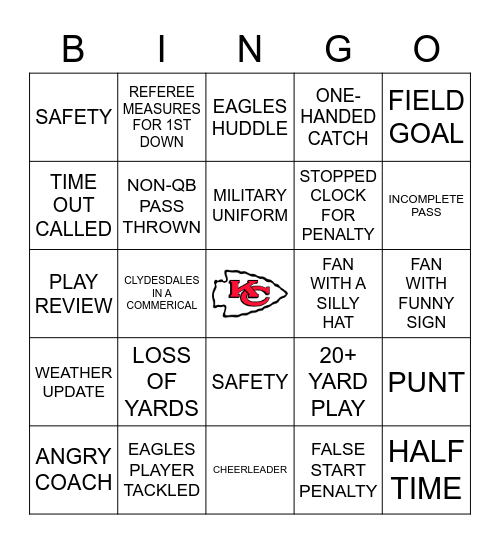 Chiefs vs Eagles Bingo Card