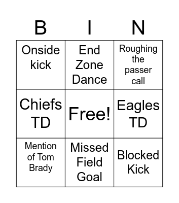 SuperBowl 2023 Bingo Card