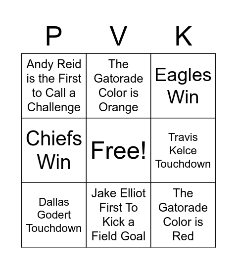 SUPER BOWL BLACKOUT Bingo Card