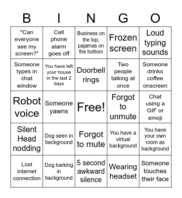 Training Operations Bingo Card