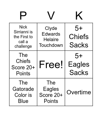 SUPER BOWL BLACKOUT Bingo Card