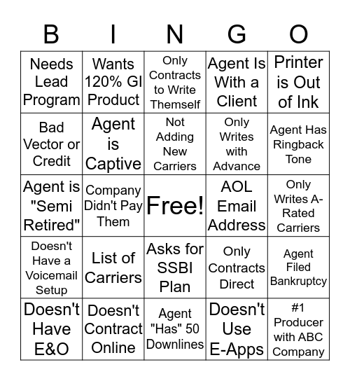 SSBI Marketer Call Bingo Card