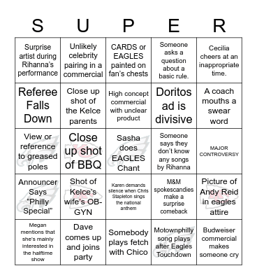 Super Bowl Bingo Card