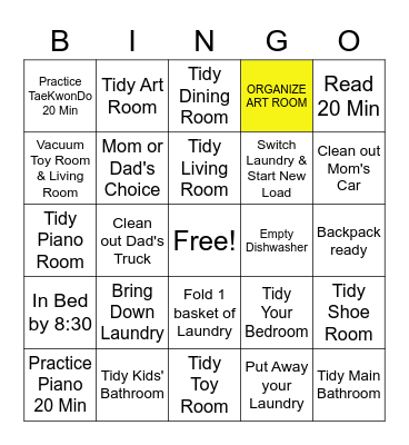 Harrison Chore Bingo Card