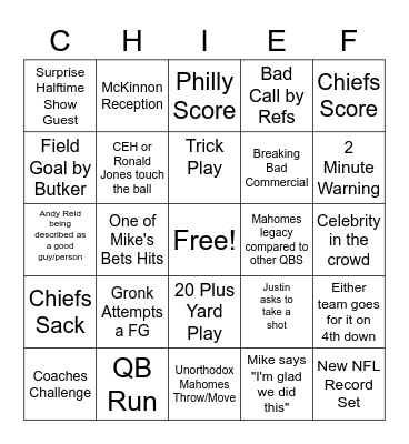 SUPER BOWL BINGO FUN Bingo Card