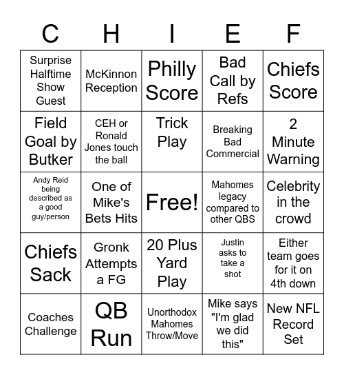 SUPER BOWL BINGO FUN Bingo Card