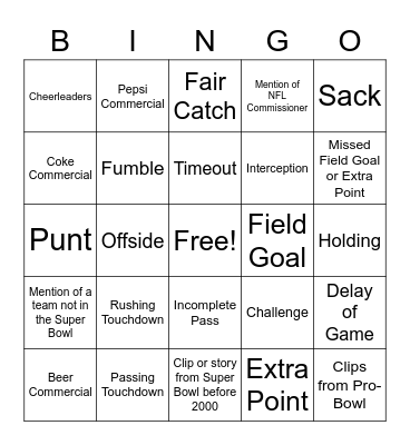 Super Bowl Bingo! Bingo Card