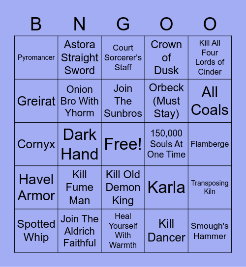 Dark Souls 3 Bingo Card