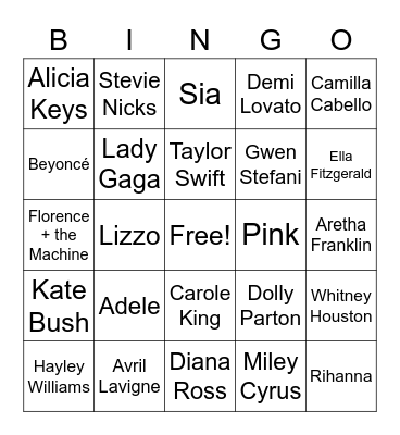 Women in Music Bingo Card