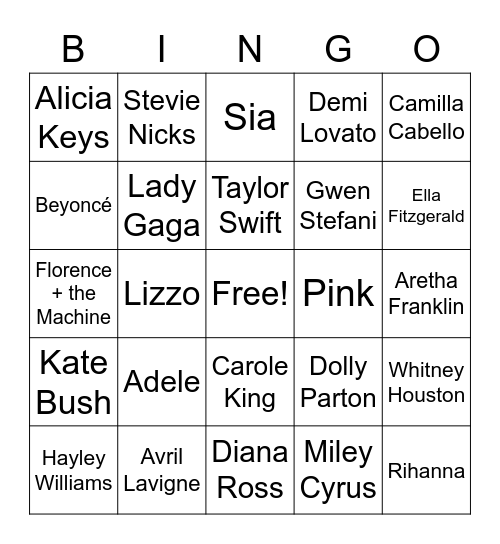 Women in Music Bingo Card