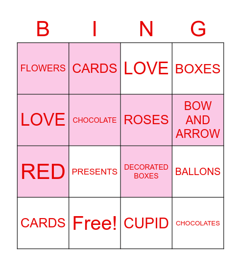 Valentine's Day Bingo Card