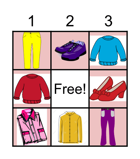 Clothes Bingo Card