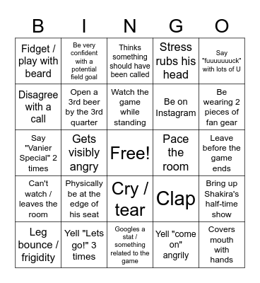 Dave watching football BINGO Card