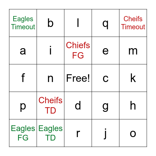 Super Bowl 2023 Bingo Card