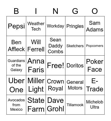 Super Bowl Commercials 2023 Bingo Card