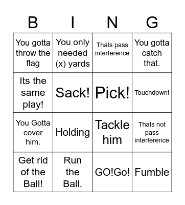 Jeremy football Bingo Card