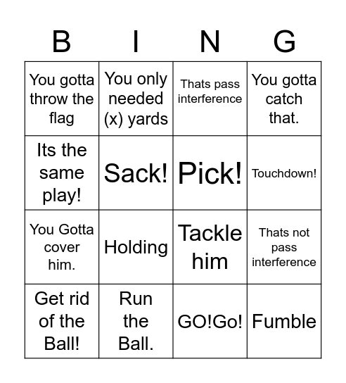 Jeremy football Bingo Card