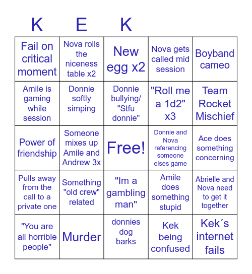 Session bingo Card