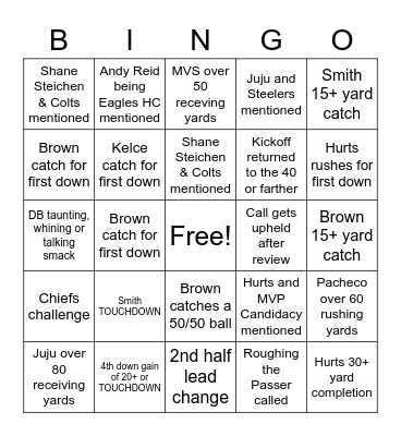 Superbowl Bingo Card