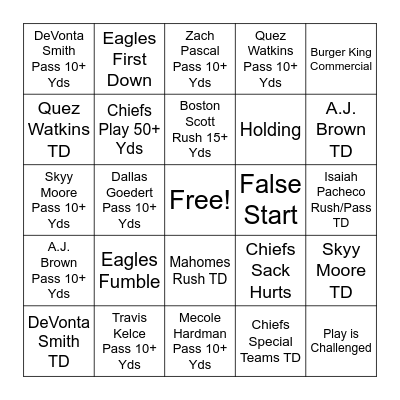 SUPER BOWL BINGO Card